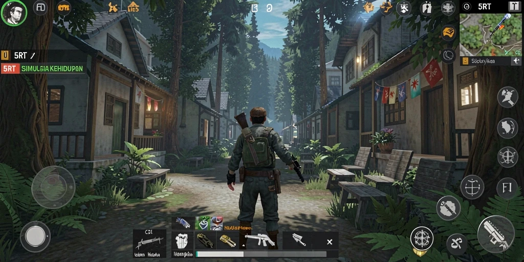 Tampilan gameplay 5RT dengan lingkungan interaktif yang menarik.