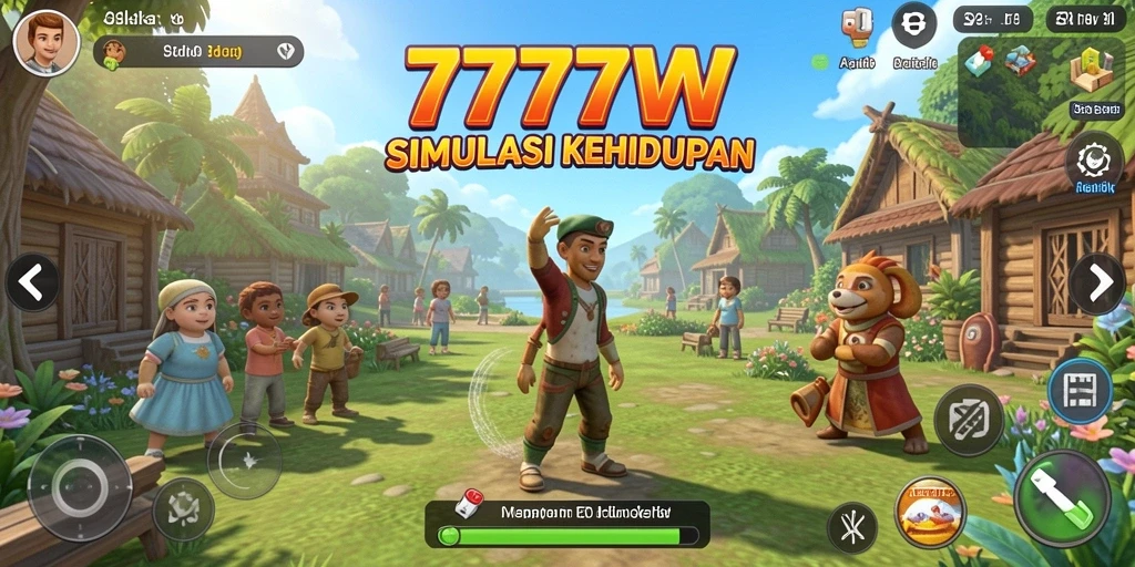 Screenshot utama 7777W menunjukkan gameplay simulasi yang seru dan interaktif.