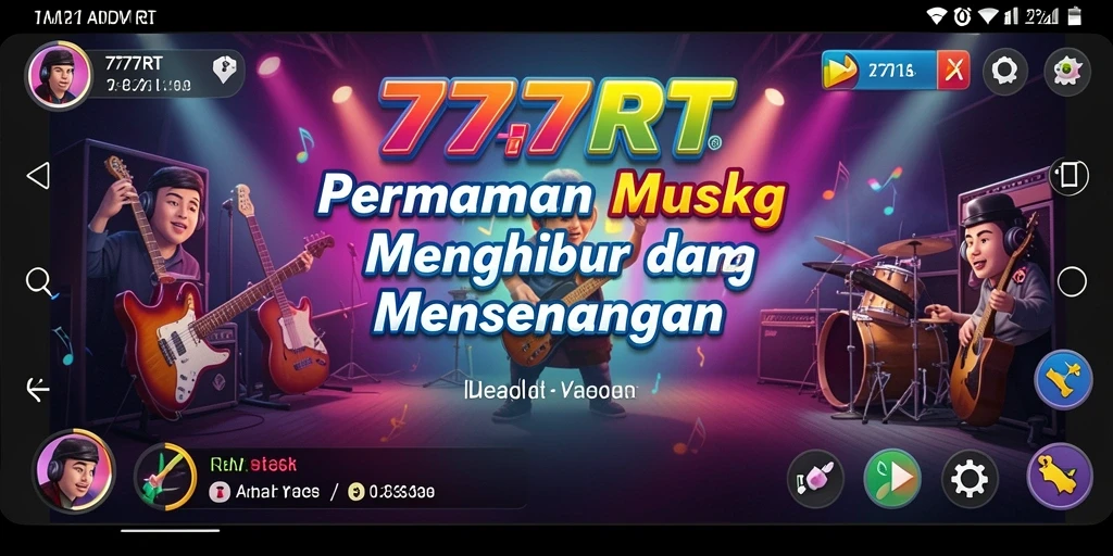 Tampilan gameplay 777RT yang menampilkan aksen musik yang dinamis.