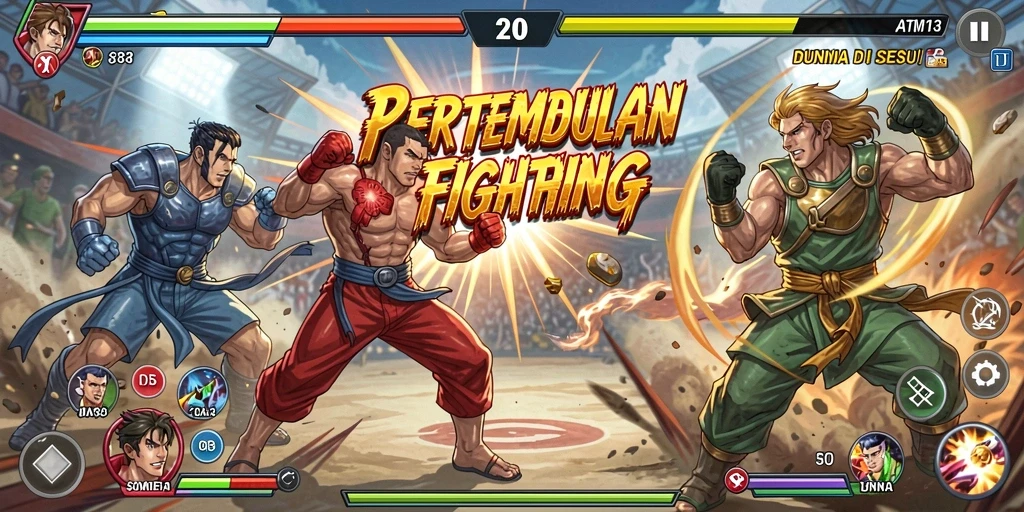 Tangkapan layar gameplay ATM138 dengan pertarungan yang intens.