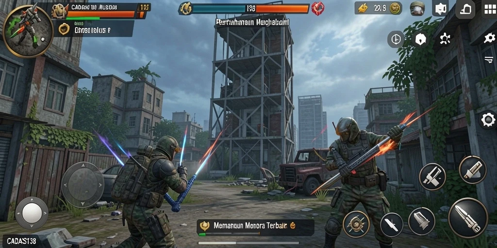 Screenshot utama CADAS138 menampilkan aksi seru dalam pertarungan Tower Defense.