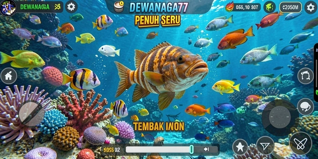Screenshot gameplay DEWANAGA77 menampilkan aksi menembak ikan yang seru.