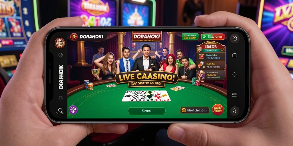 Tampilan menarik dari gameplay Live Casino DORAHOKI dengan dealer langsung.