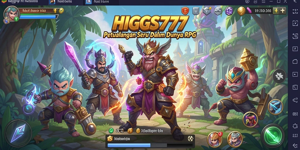 Screenshot gameplay HIGGS777 menampilkan pertarungan epik dan dunia yang luas.