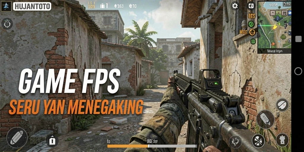 Screenshot gameplay HUJANTOTO menampilkan aksi tembak-menembak yang intens.