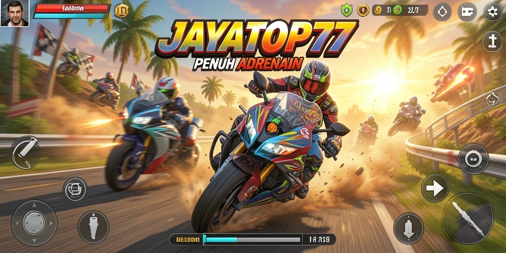 Screenshot gameplay JAYATOP77 yang menunjukkan aksi balap motor yang seru.