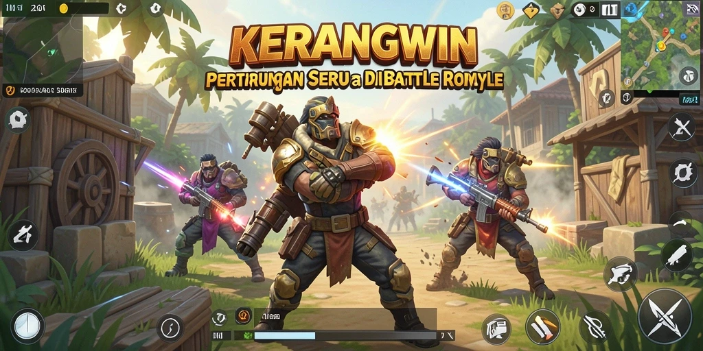 Tampilan gameplay menegangkan dalam KERANGWIN di arena Battle Royale.
