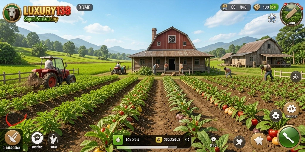 Screenshot gameplay LUXURY138 menampilkan kebun yang indah dan tanaman subur.