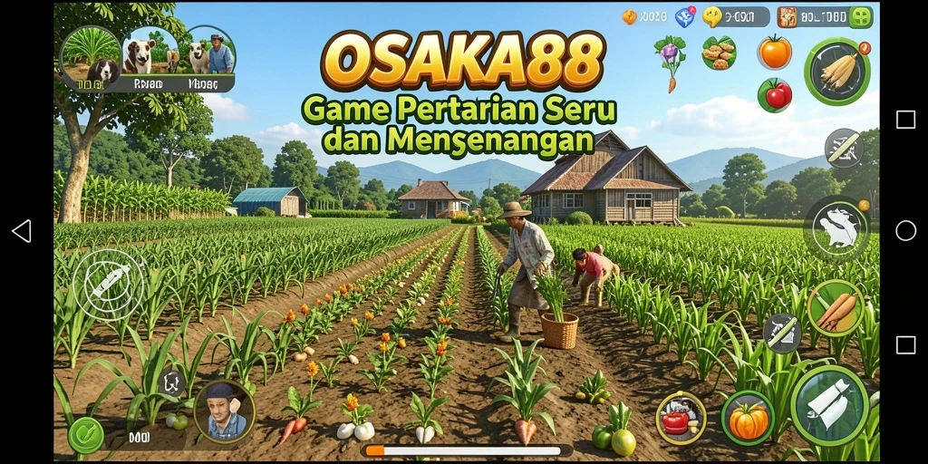 Screenshot gameplay OSAKA88 yang menunjukkan ladang yang penuh dengan tanaman subur.