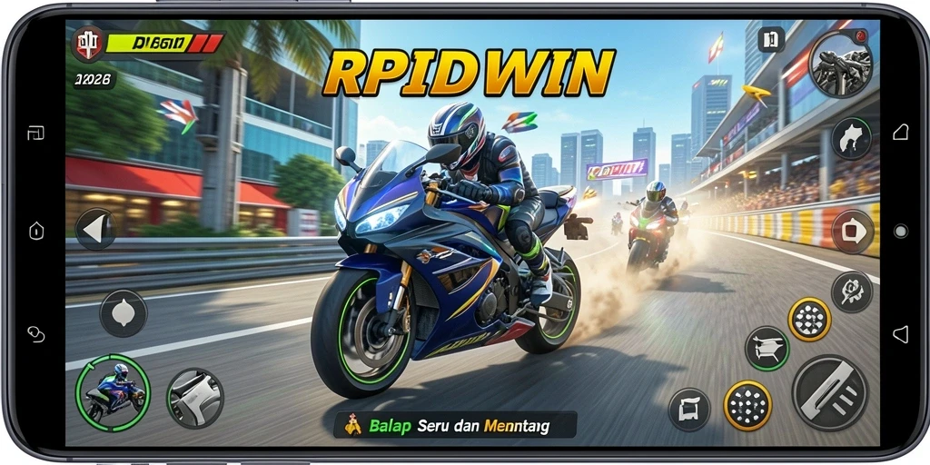 Gameplay RPIDWIN menampilkan balapan motor yang mendebarkan dan menantang.