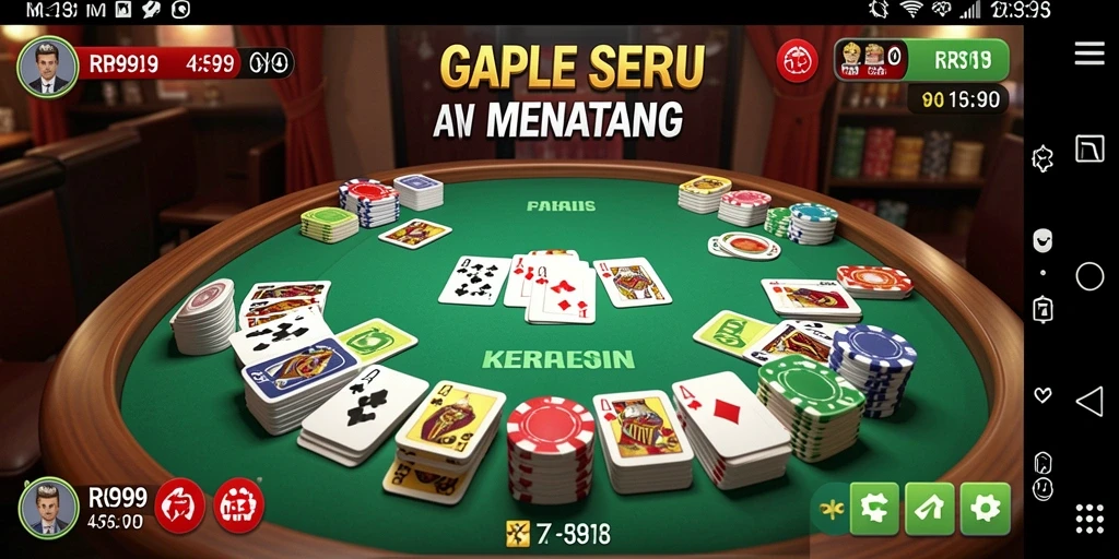Gameplay RR999 menampilkan pertandingan Gaple yang seru dan kompetitif.