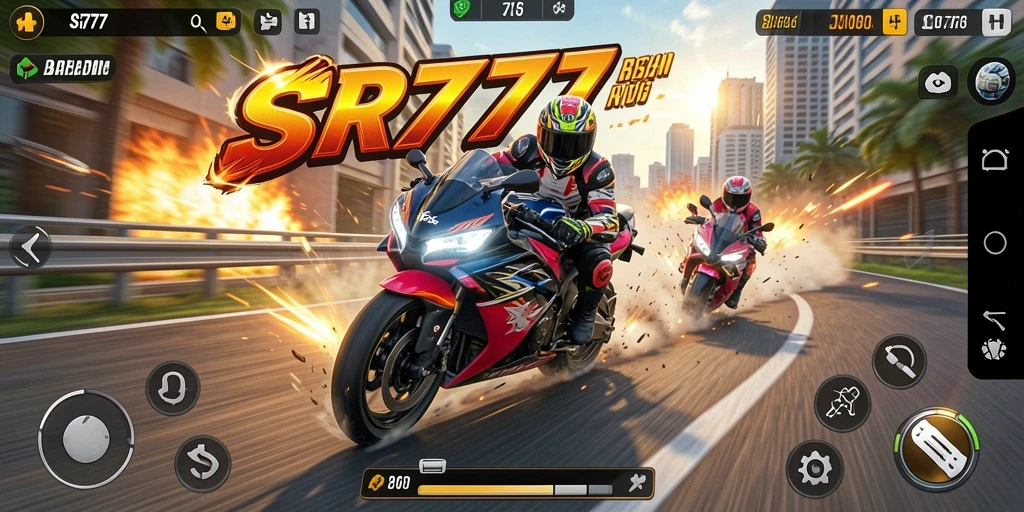 Tampilan gameplay balapan motor yang mendebarkan di SR777.